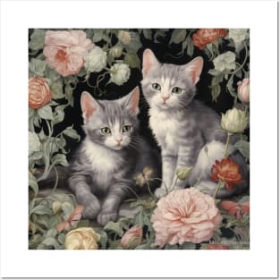 Grey Kitten Flower Garden Posters and Art